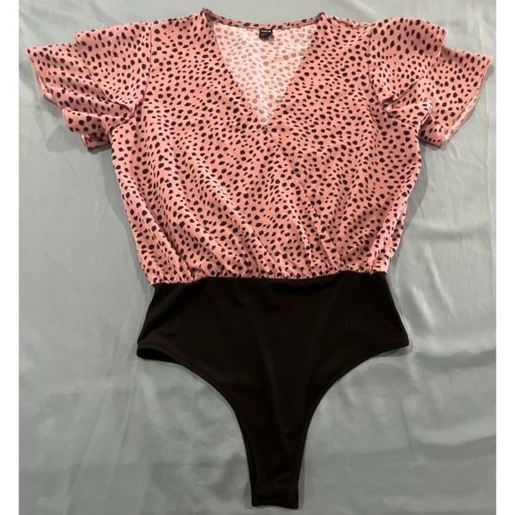 SHEIN Tops - SHEIN Pink Black Animal Print One Piece Bodysuit Women's Size M US 6 EU 38